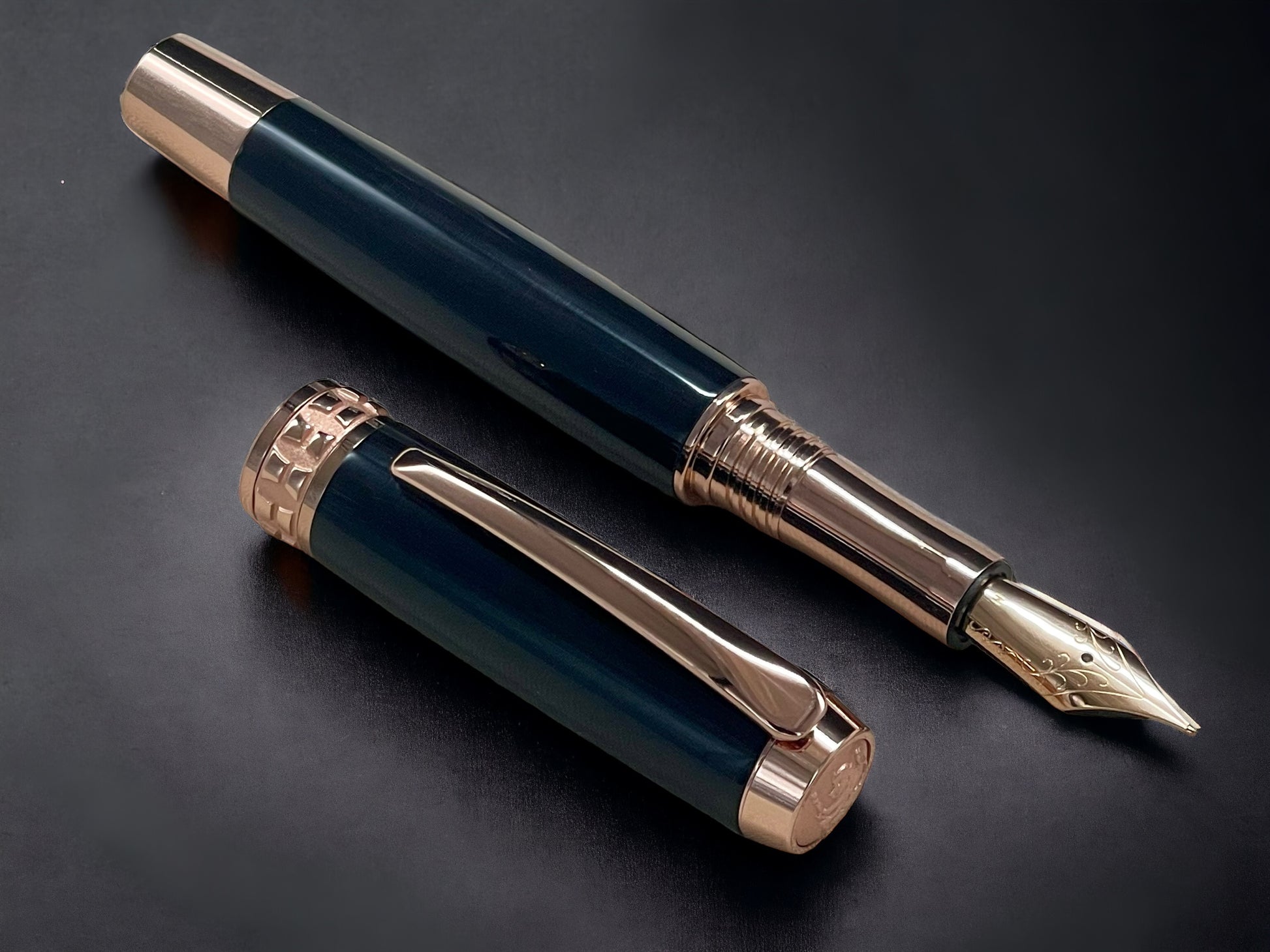 Exotic Gaboon Ebony, One of a Kind Rose Gold, Handmade Custom Fountain Pen. Artisan Rare & Unique, Completely Handcrafted in Colorado, USA. - HighlanderPen