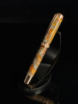 Copperwake | Rose Gold Acrylic Rollerball Pen | Handcrafted by Highlander | One-of-a-Kind Luxury Writing Instrument