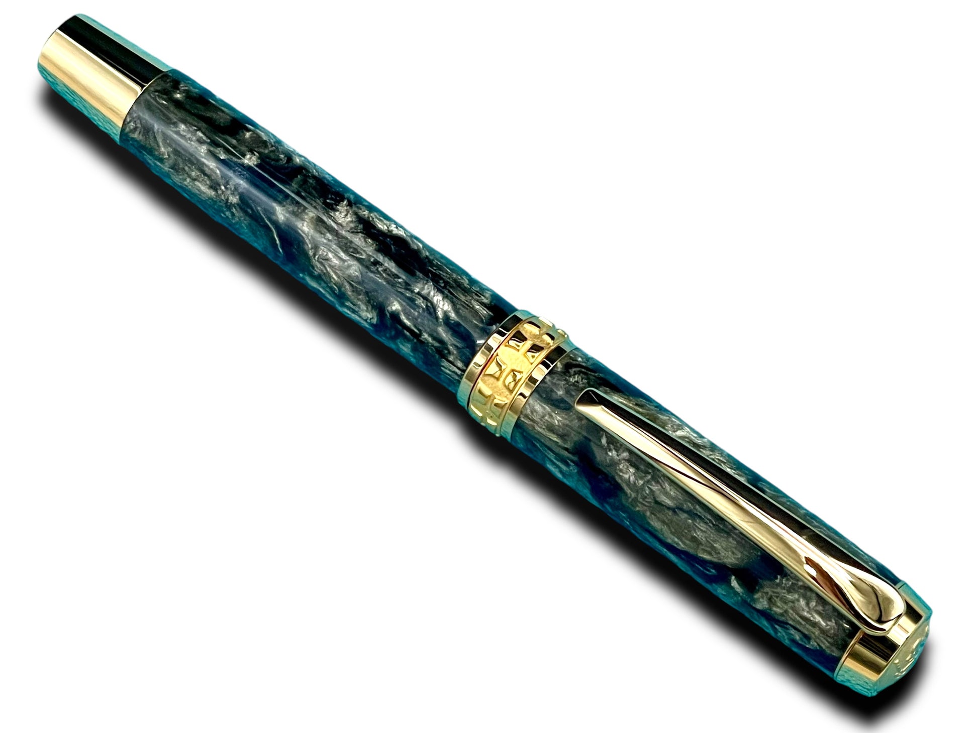 Elegant “Black Pewter” Handcrafted Luxury Gold Fountain Pen, One of a Kind, Handmade in Colorado. Ink, Converter, Sleeve, & Box Included. - HighlanderPen