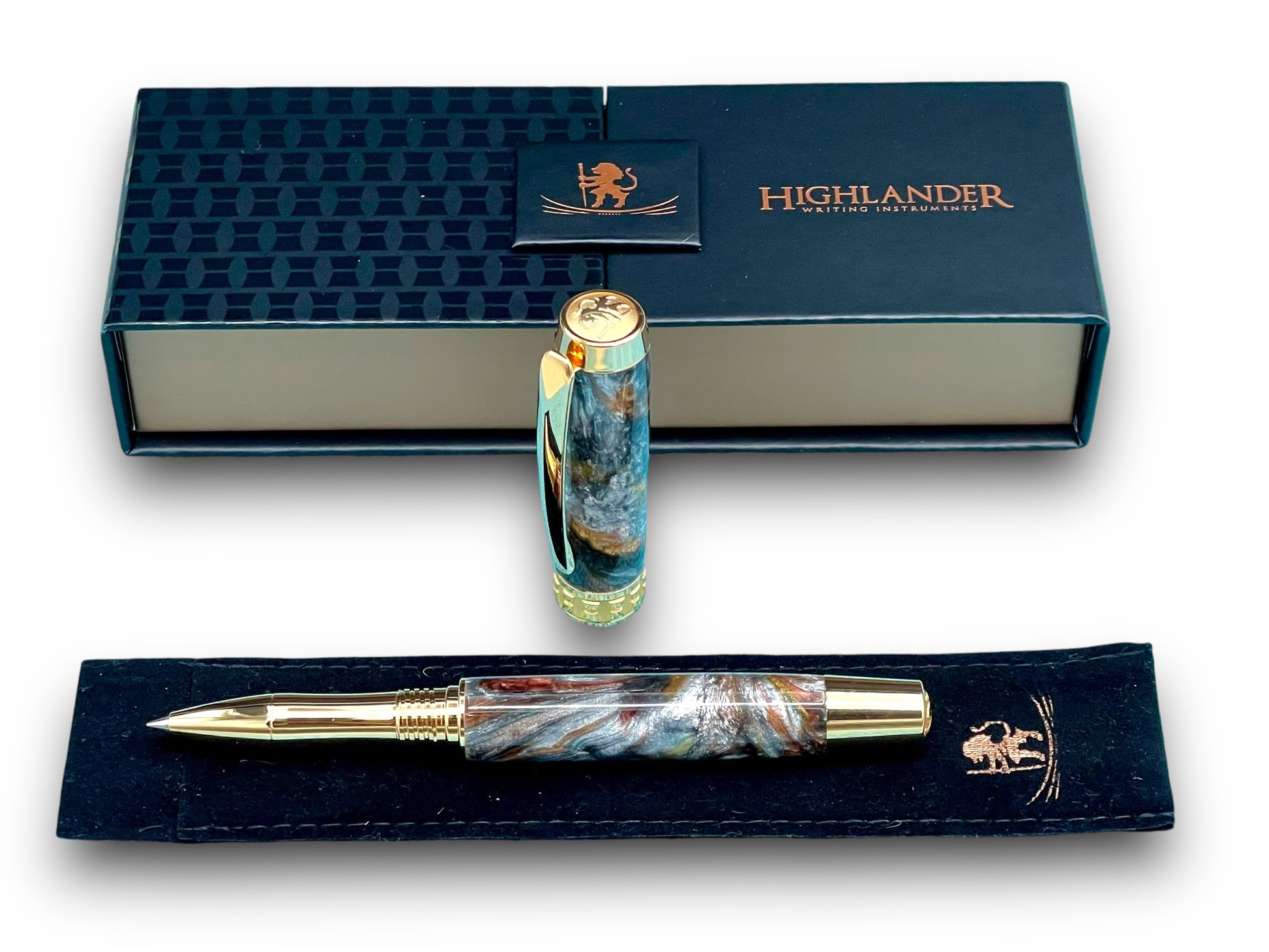 Beautiful “Molten Metals” Handcrafted Gold Rollerball Pen, One of a Kind, Handmade in Colorado. Ink, Velvet Sleeve, and Pen Box Included. - HighlanderPen