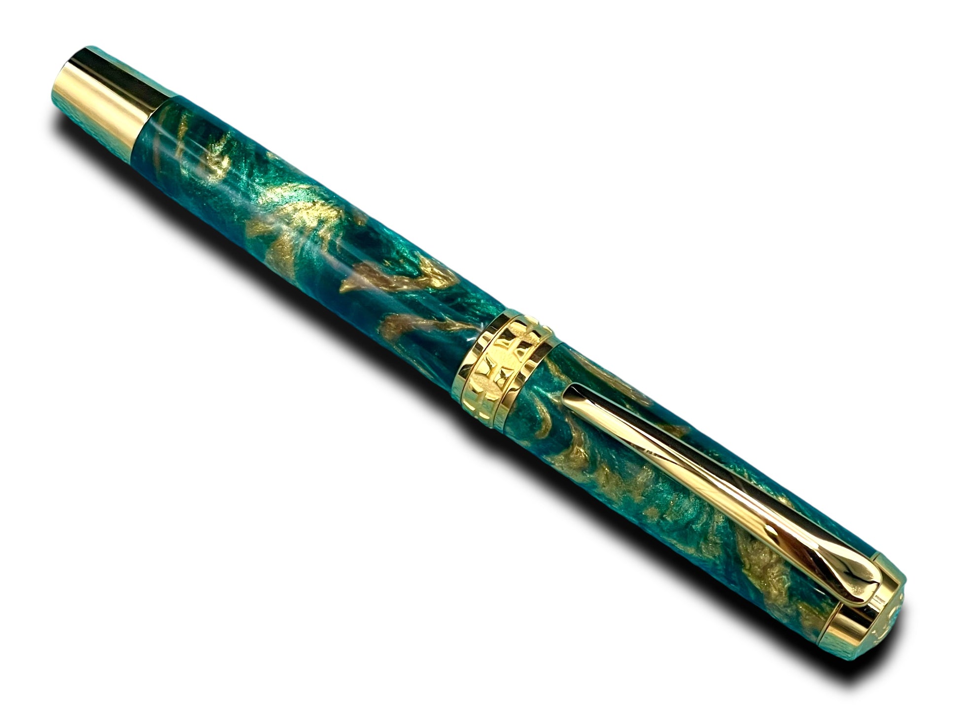 Timeless “British Racing Green” Handcrafted Gold Rollerball Pen, One of a Kind, Handmade in Colorado. Ink, Velvet Sleeve, & Pen Box Included - HighlanderPen