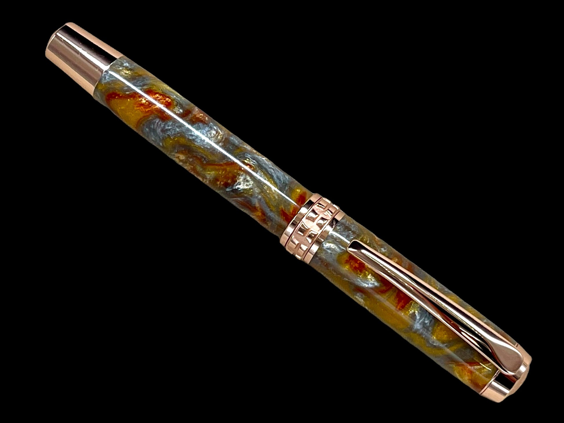 Striking “Molten Metals” Rose Gold Acrylic Rollerball Pen, Artisan Handcrafted Writing Instrument. Handmade Custom in CO USA. One of a Kind. - HighlanderPen