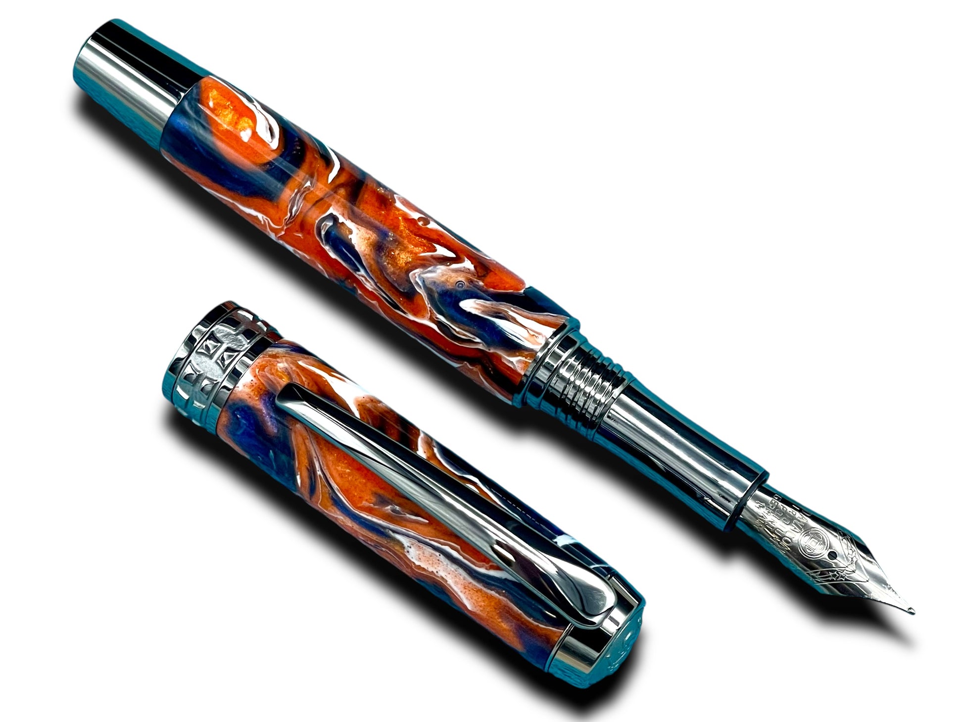 Striking “Football Colors” Black Titanium Fountain Pen, Artisan Handcrafted Writing Instrument. Converter, Ink, Sleeve & Box Included. - HighlanderPen