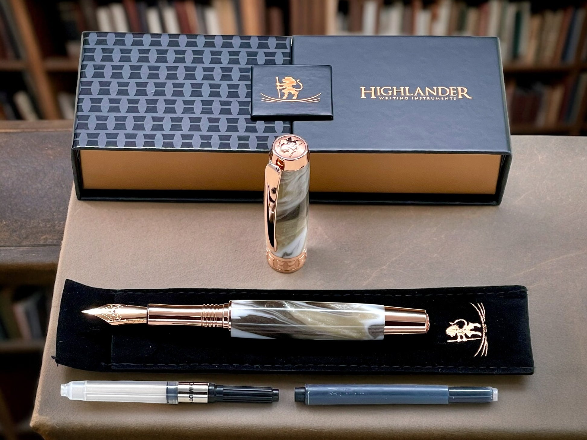 Elegant “Swirling Marble” Rose Gold Fountain Pen, Artisan Handcrafted Writing Instrument. Simple to Use. Handmade in CO USA. One of a Kind - HighlanderPen