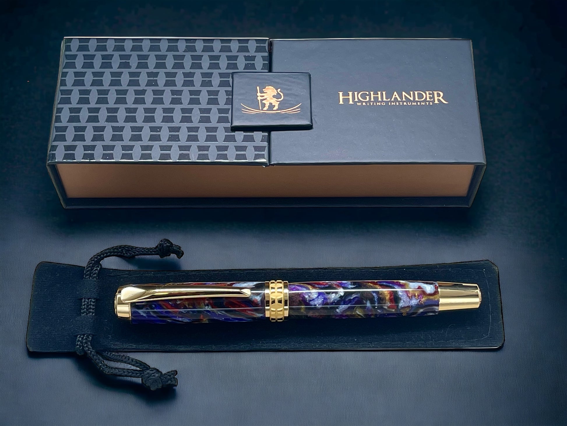 Whimsical Black, One of a Kind Gold “SKYE”, Handmade Custom Acrylic Rollerball Pen. Artisan Rare & Unique, Completely Handcrafted  in Co, USA - HighlanderPen