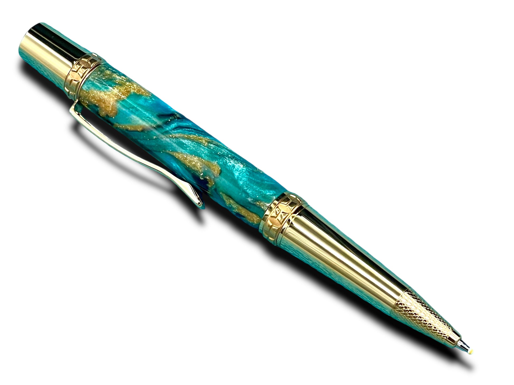 Elegant Gold Ballpoint Pen, Artisan Handcrafted Writing Instrument. Handmade Custom in CO. One of a Kind, Ink, Sleeve, & Box Included. - HighlanderPen