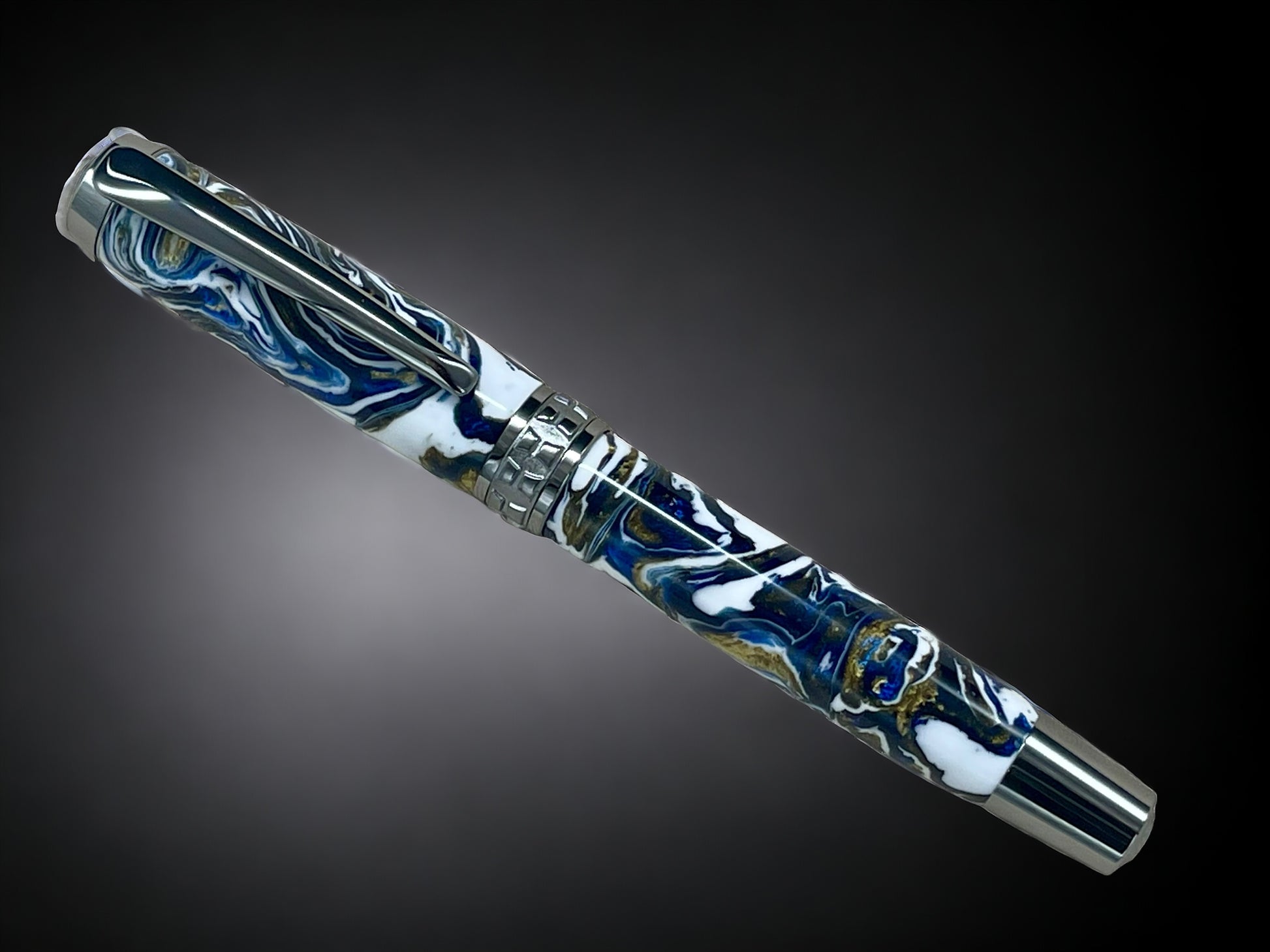 Ming Dynasty, One of a Kind Black Titanium Handmade Acrylic Fountain Pen. Artisan Rare & Unique, Custom, Handcrafted in Colorado, USA. - HighlanderPen