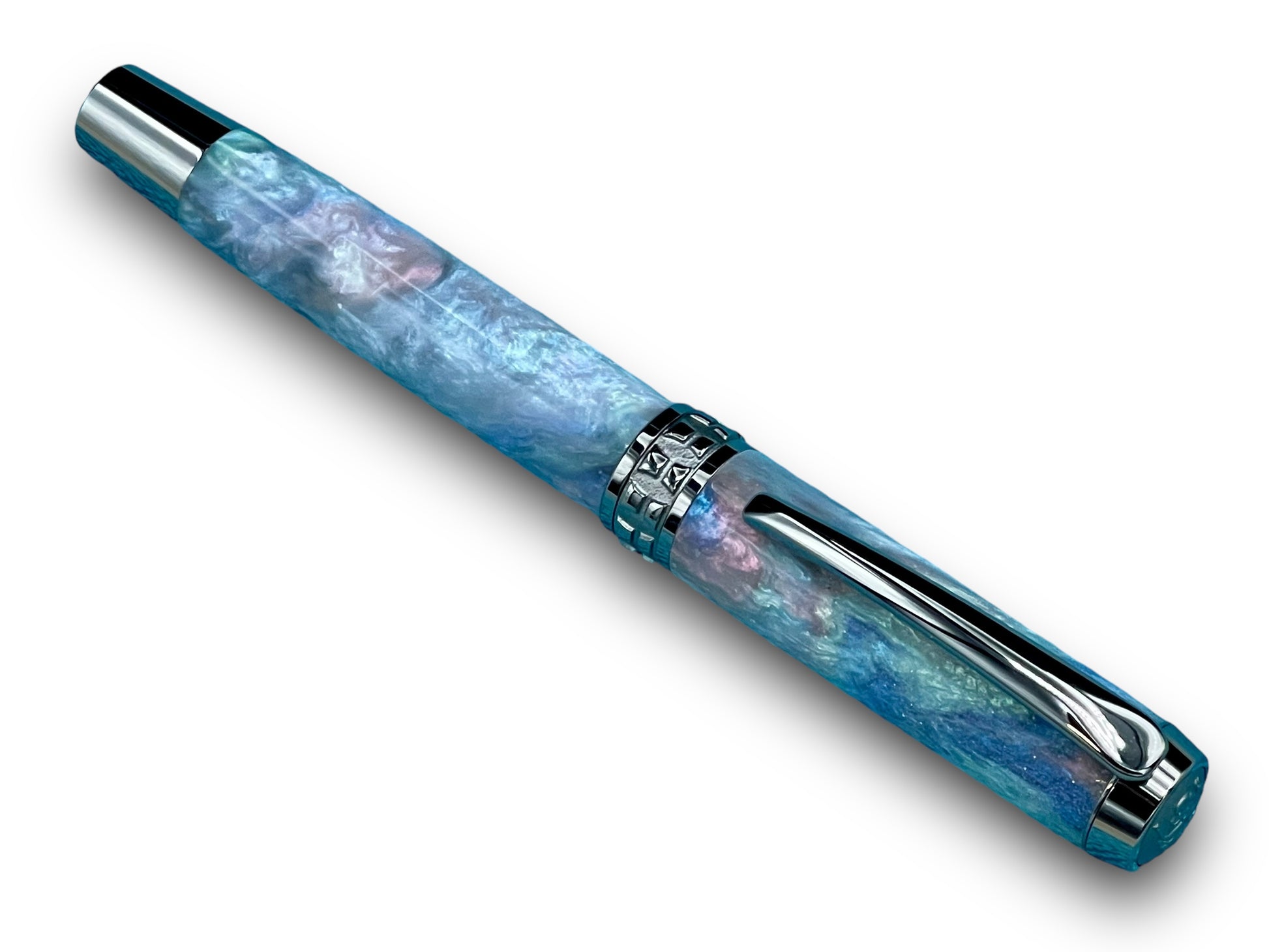 Elegant “Black Opal” Black Titanium Fountain Pen, Artisan Handcrafted Writing Instrument. Converter, Ink, Sleeve & Box Included. - HighlanderPen