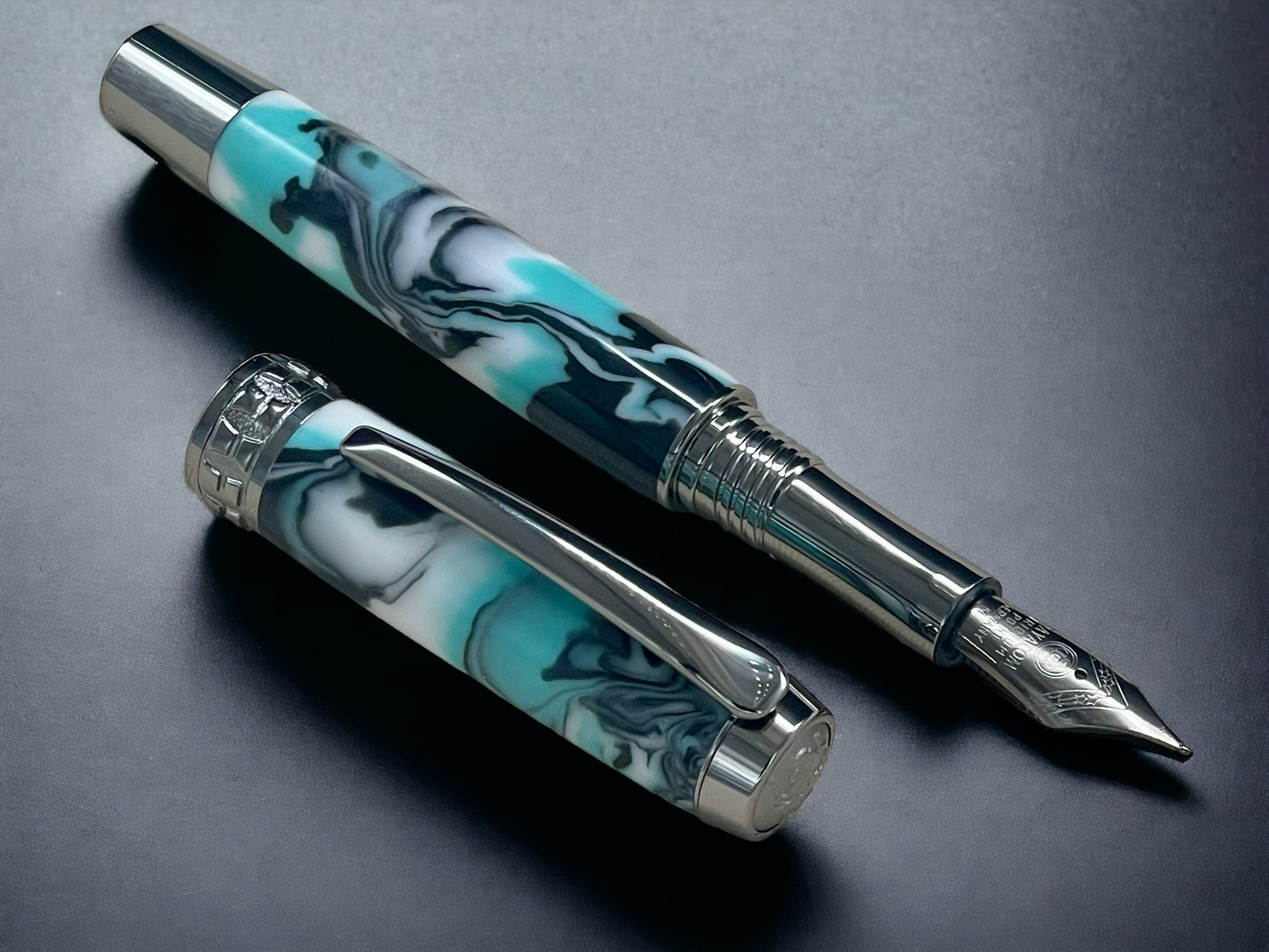 Elegant Swirl,  One of a Kind Black Titanium Handmade Fountain Pen. Artisan Rare & Completely Custom, Handcrafted in Colorado, USA. - HighlanderPen