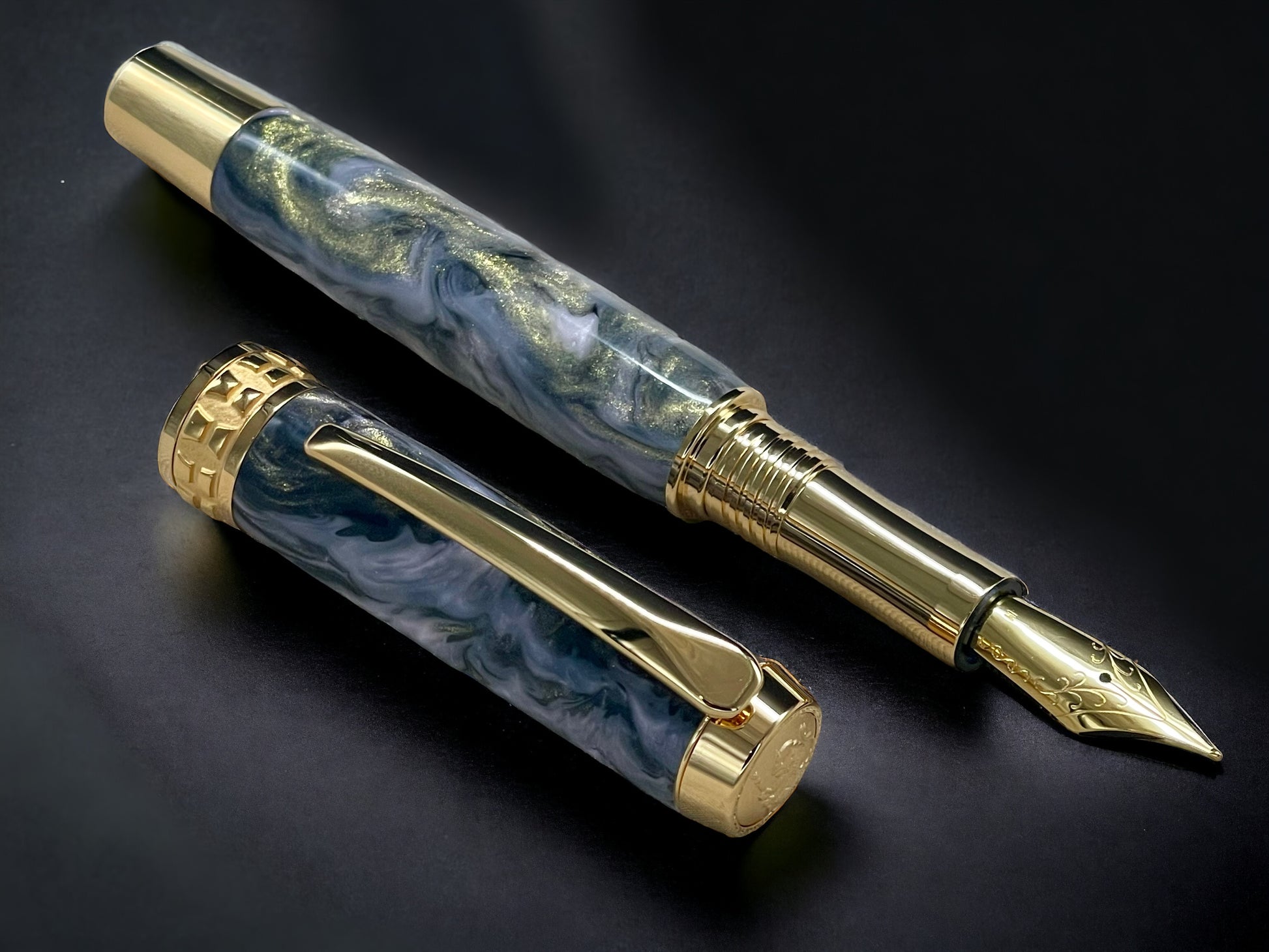 Lavender Swirl, One of a Kind, Handmade Custom Gold “SKYE” Fountain Pen. Artisan Rare & Unique, Completely Handcrafted  in Colorado, USA - HighlanderPen