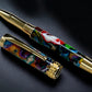 Gold Rollerball Pen, Artisan Handcrafted Writing Instrument. Handmade with Custom Hardware in Colorado. One of a Kind. “Color Explosion” - HighlanderPen