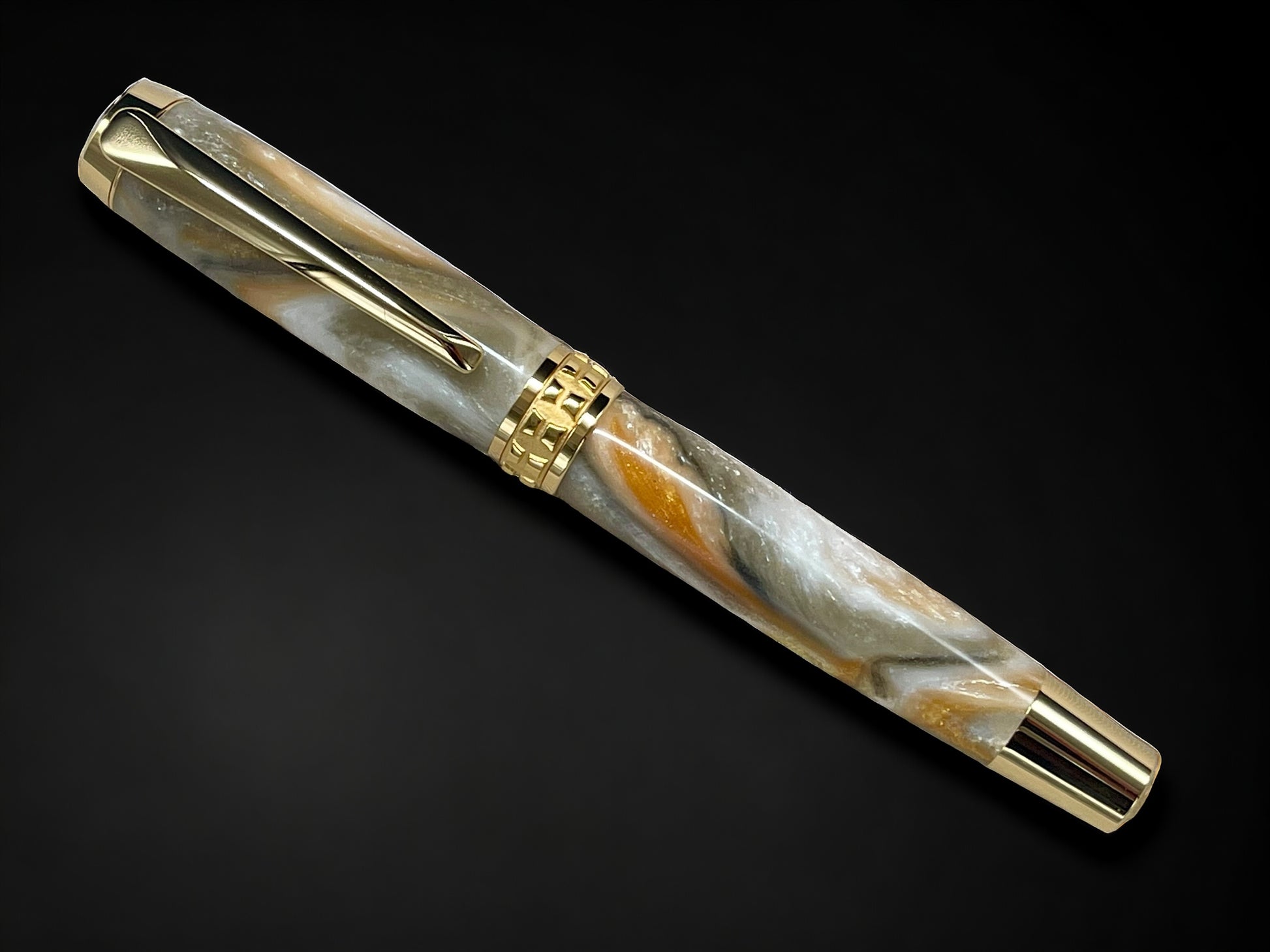 “Peach Swirl”, One of a Kind Gold SKYE, Handmade Custom Acrylic Rollerball Pen. Artisan Rare & Unique, Completely Handcrafted  in Co, USA - HighlanderPen