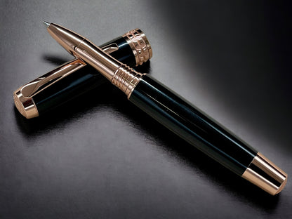 Exotic Gaboon Ebony, One of a Kind, Rose Gold, Handmade Custom Wood Rollerball Pen. Artisan Rare & Unique, Completely Handcrafted  in Co, US - HighlanderPen