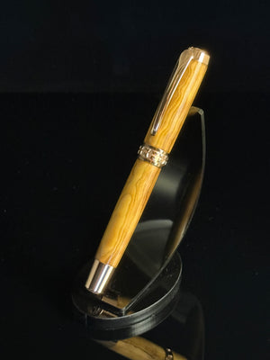 Certified Bethlehem Olivewood – Red Gold Fountain Pen | Handmade by Highlander