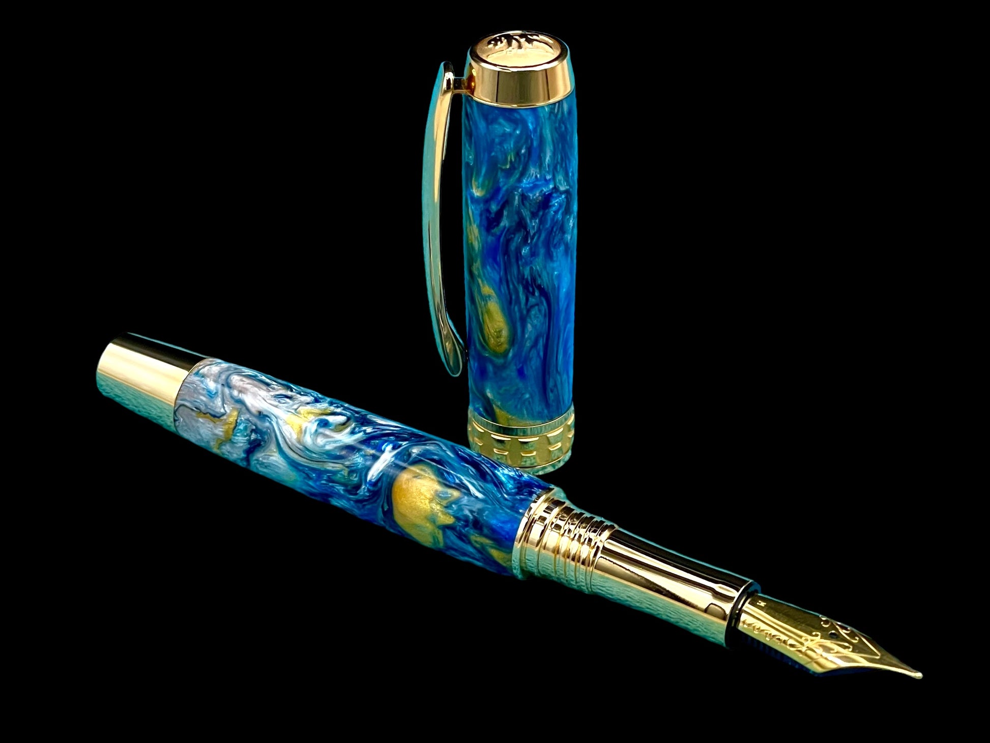 Highlander~Handmade Luxury Gold Fountain Pen, One of a Kind Writing Instrument, Handcrafted in CO. Ink, Converter, Sleeve, & Box Included. (ML-FP-0925-01) - HighlanderPen