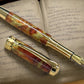 Striking “Blood Orange & Gold" Gold Rollerball Pen, Artisan Handcrafted Writing Instrument. Handmade Custom in Colorado. One of a Kind. - HighlanderPen