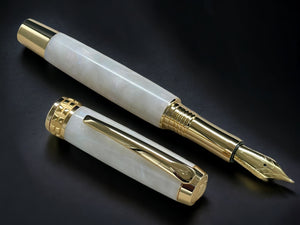 “Pearly Opal” One of a Kind, Handmade Custom Gold Acrylic Fountain Pen. Artisan Rare & Unique, Completely Handcrafted  in Colorado, USA - HighlanderPen