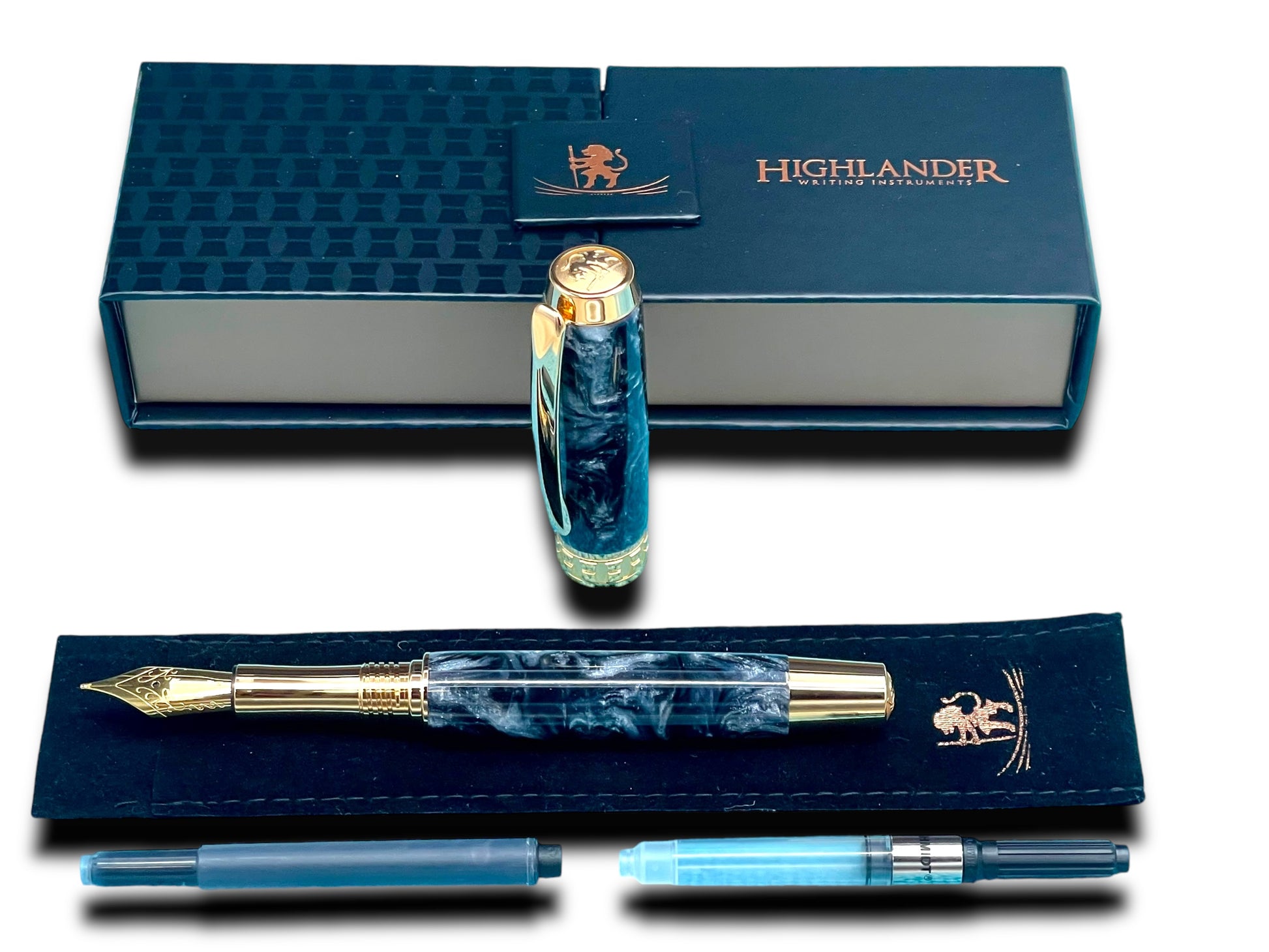 Elegant “Black-Silver” Handcrafted Luxury Gold Fountain Pen, One of a Kind, Handmade in Colorado. Ink, Converter, Sleeve, & Box Included. - HighlanderPen