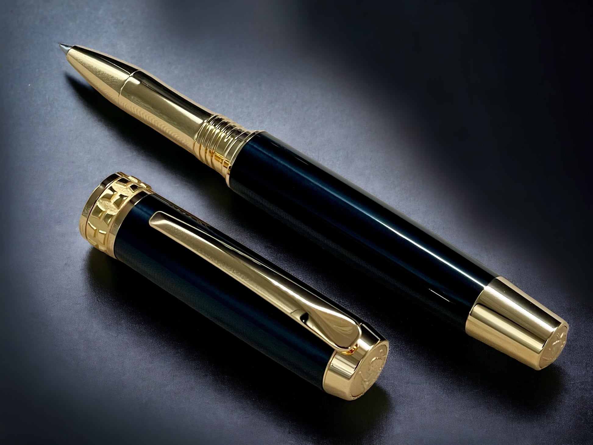 Exotic Gaboon Ebony Gold Rollerball Pen, Artisan Handcrafted Writing Instrument. Handmade Custom in Colorado. One of a Kind. - HighlanderPen