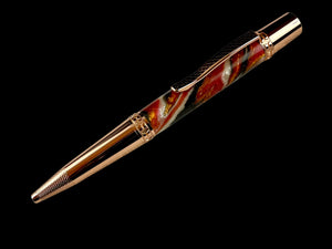 Red Gold "Bordeaux" Handmade Glasgow Ballpoint Pen. One of a Kind, Handcrafted by Highlander Pen in CO. Box, Ink, & Sleeve Included. [ML-BP-1216-02]