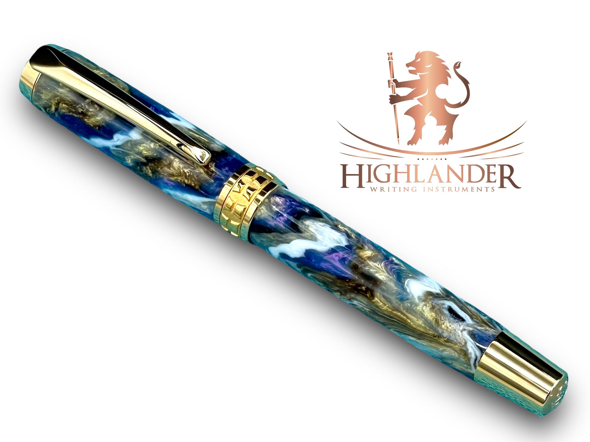 Elegant “Purple and Gold” Handcrafted Luxury Gold Fountain Pen, One of a Kind, Handmade in Colorado. Ink, Converter, Sleeve, & Box Included. - HighlanderPen