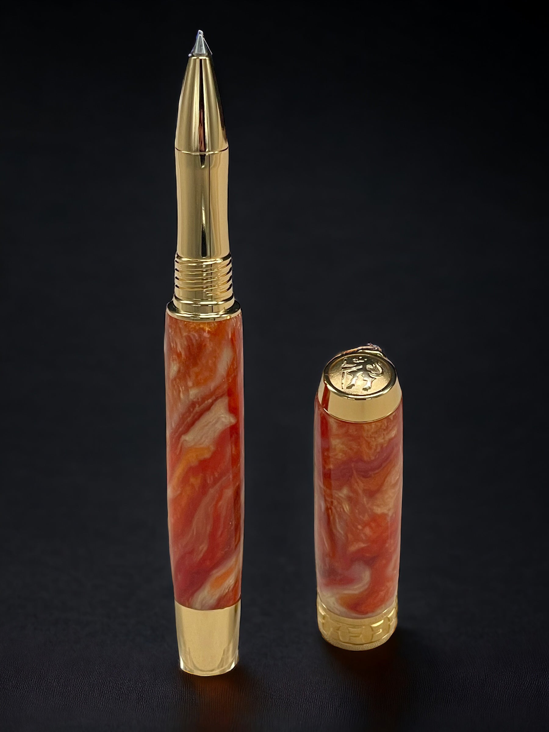 “Orangesicle Swirl”, One of a Kind, Gold Handmade Custom Rollerball Pen. Artisan Rare & Unique, Completely Handcrafted in Co, USA - HighlanderPen