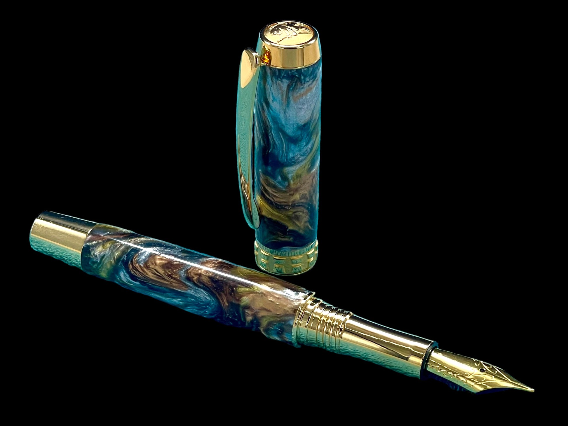 Striking “Molten Metals” Handcrafted Luxury Gold Fountain Pen, One of a Kind, Handmade in Colorado. Ink, Converter, Sleeve, & Box Included. - HighlanderPen