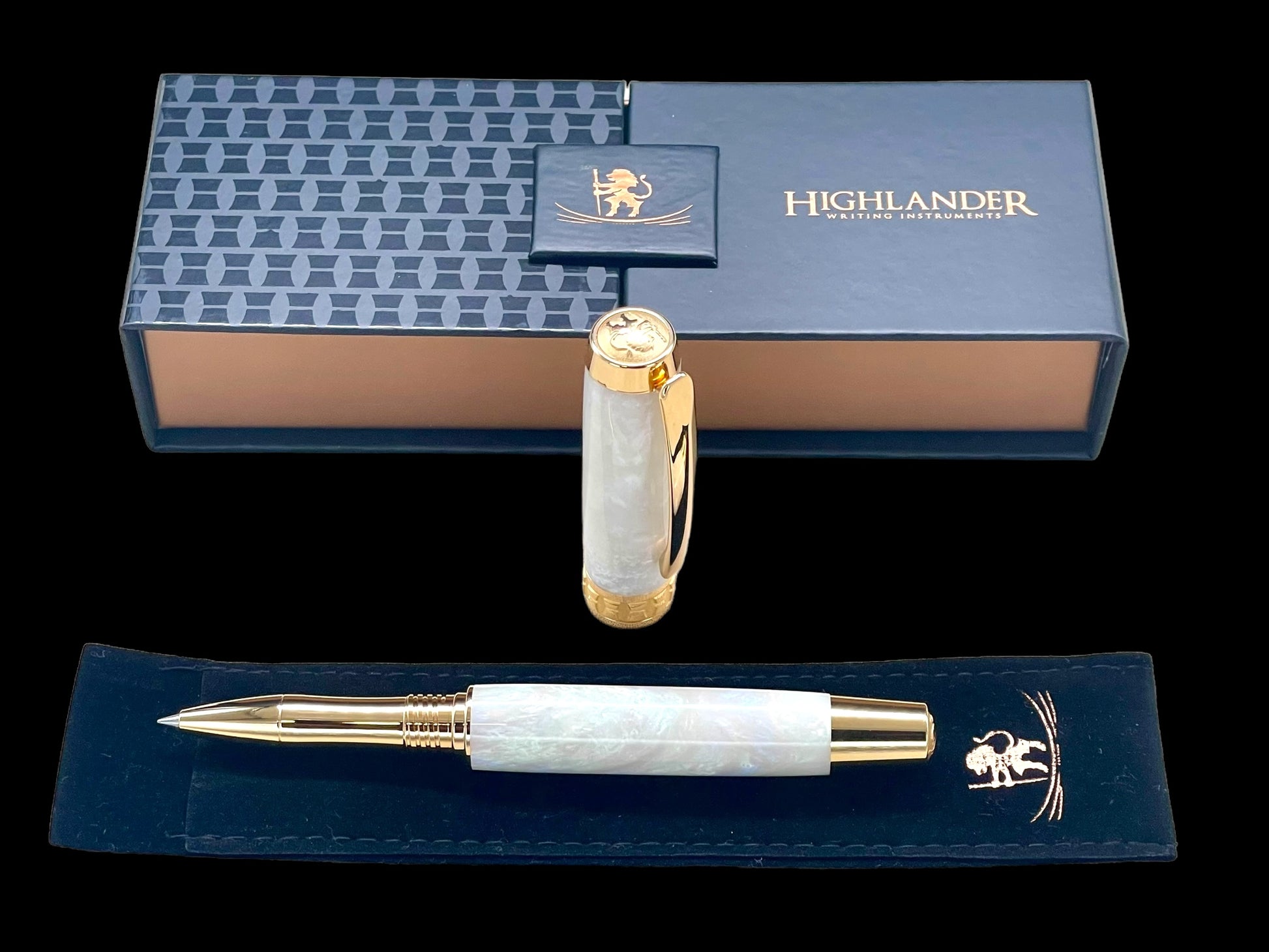 Elegant "Pearly Opal" Gold Rollerball Pen, Artisan Handcrafted Writing Instrument. Handmade Custom in Colorado. One of a Kind. - HighlanderPen