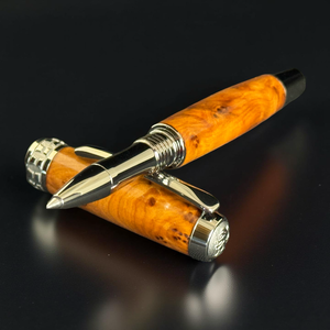 Exotic Thuya Burl Wood Handcrafted Black Titanium Rollerball Pen by Highlander