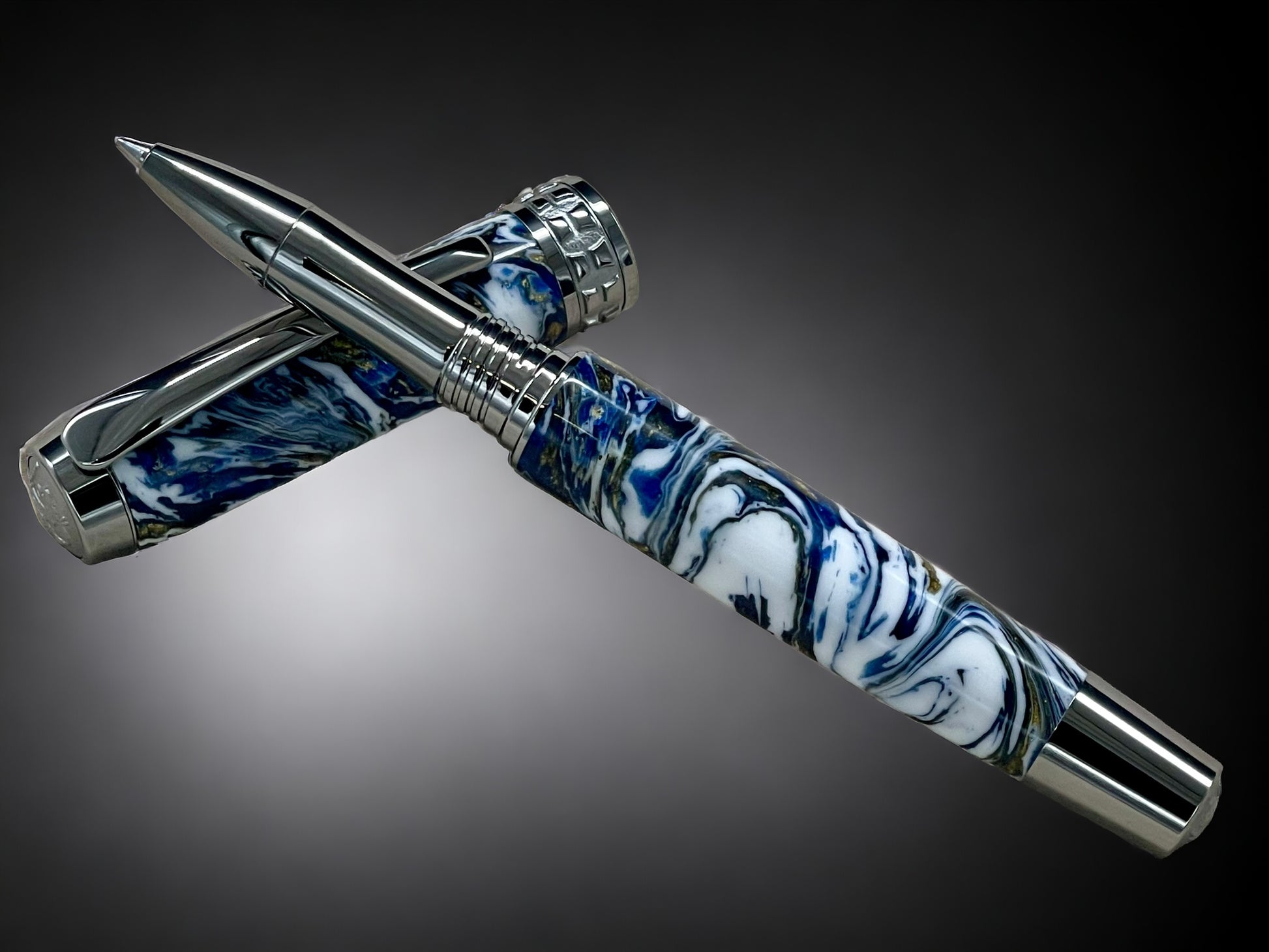 Ming Dynasty, One of a Kind, Handmade Custom Black Titanium Rollerball Pen. Artisan Rare & Unique, Completely Handcrafted in Colorado, USA. - HighlanderPen