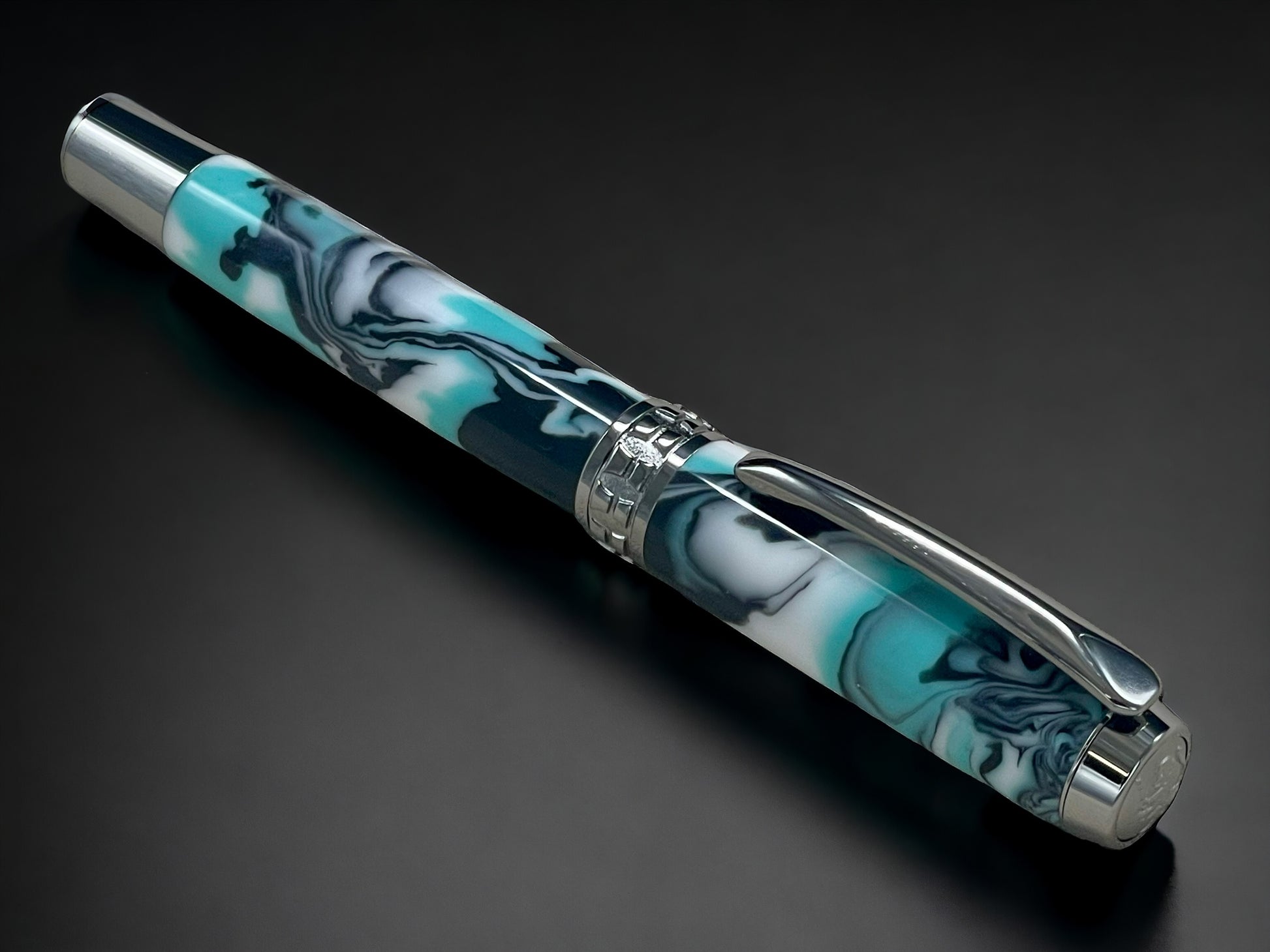 Elegant Swirl,  One of a Kind Black Titanium Handmade Fountain Pen. Artisan Rare & Completely Custom, Handcrafted in Colorado, USA. - HighlanderPen