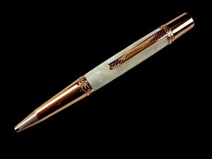 Red Gold "Pearly Opal" Handmade Glasgow Ballpoint Pen. One of a Kind, Handcrafted by Highlander Pen in CO. Box, Ink, & Sleeve Included. [ML-BP-1123-01]