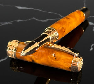 Handcrafted Exotic Thuya Burl Red Gold Rollerball Pen. The Perfect Present for Writing Enthusiasts