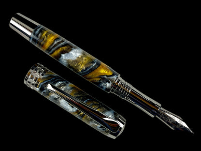 Black Titanium Handmade Fountain Pen, “Geode Formation” Handcrafted in Colorado. Ink, Converter, Box & Sleeve Included. By Highlander Pen. [ML-FP-1113-02]