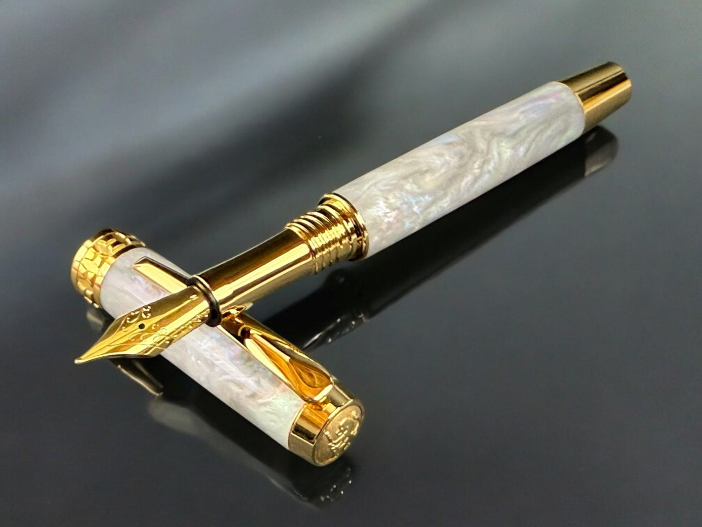 Handcrafted Black Opal Gold Fountain Pen