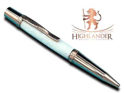 Pearly White, One of a Kind, Rose Gold, Pearlescent Acrylic Ballpoint Pen. Custom Handcrafted, Artisan Rare, Handmade in Colorado. - HighlanderPen