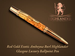 Exotic Amboyna Burl Wood Red Gold Ballpoint Pen [ML-BP-1220-01]