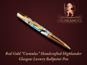 Red Gold "Cumulus" Handmade Glasgow Ballpoint Pen. One of a Kind, Handcrafted by Highlander Pen in CO. Box, Ink, & Sleeve Included. [ML-BP-1216-03]