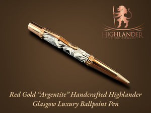 Red Gold "Argentite" Handmade Glasgow Ballpoint Pen. One of a Kind, Handcrafted by Highlander Pen in CO. Box, Ink, & Sleeve Included. [ML-BP-1216-01]