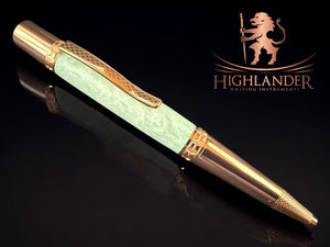 Handcrafted “Iridescent Green Pearl” Red Gold Ballpoint Pen