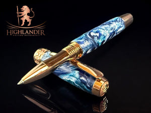 Red Gold “Endless Blue” Handmade Rollerball Pen