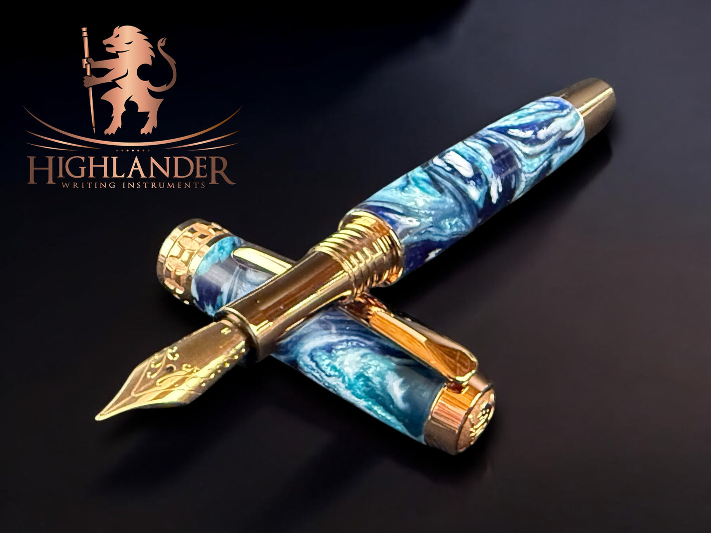 Poseidon II – Red Gold Ocean Resin Fountain Pen | Handmade by Highlander