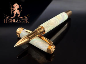 Bespoke “Abalone Pearl” Rollerball Pen In Red Gold by Highlander Pen