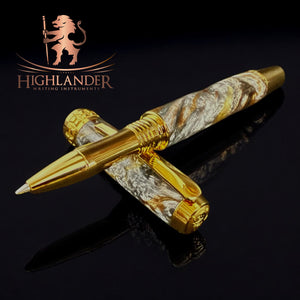 Striking “Molten Metals” Handcrafted Gold Rollerball Pen, One of a Kind, Handmade in Colorado. Ink, Velvet Sleeve, and Pen Box Included. [ML-RB-0917-01]