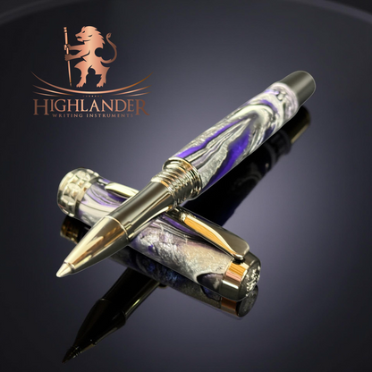 “Purple Waterfall” Black Titanium Rollerball Pen