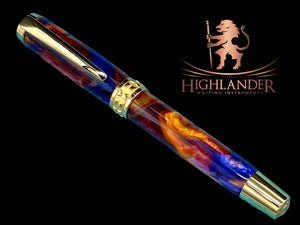 Highlander Gold Handmade Fountain Pen, Artisan Writing Instrument. Handcrafted in Colorado. Converter, Ink, Sleeve, Pen Box Included. - HighlanderPen