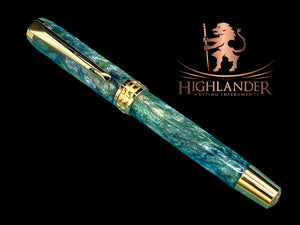 Handcrafted Luxury Gold Rollerball Pen, One of a Kind, Handmade in Colorado with Premium Hardware. Ink, Velvet Sleeve, and Pen Box Included. - HighlanderPen