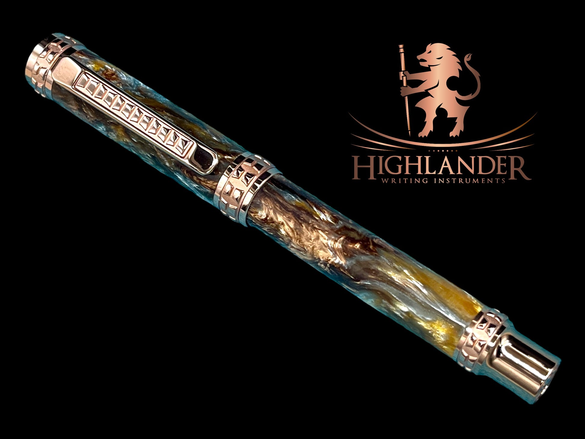 Highlander Edinburgh “Molten Metals” Rose Gold Fountain Pen, One of a Kind, Handcrafted in CO. Ink, Converter, Pen Sleeve, & Box Included. - HighlanderPen