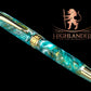 Elegant “Teal Swirl” Handcrafted Gold Rollerball Pen, One of a Kind, Handmade in Colorado. Ink, Velvet Sleeve, and Pen Box Included. - HighlanderPen