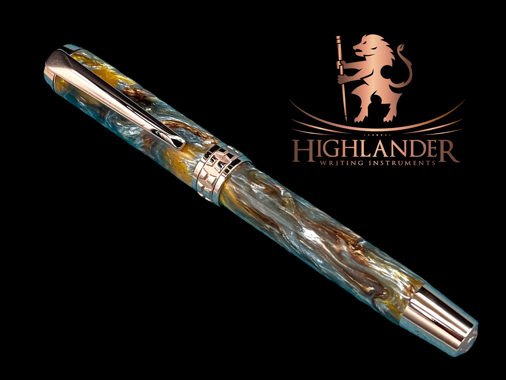 Striking “Molten Metals Acrylic” Rose Gold Fountain Pen, One of a Kind, Handmade in Colorado. Ink, Converter, Pen Sleeve & Box Included. - HighlanderPen